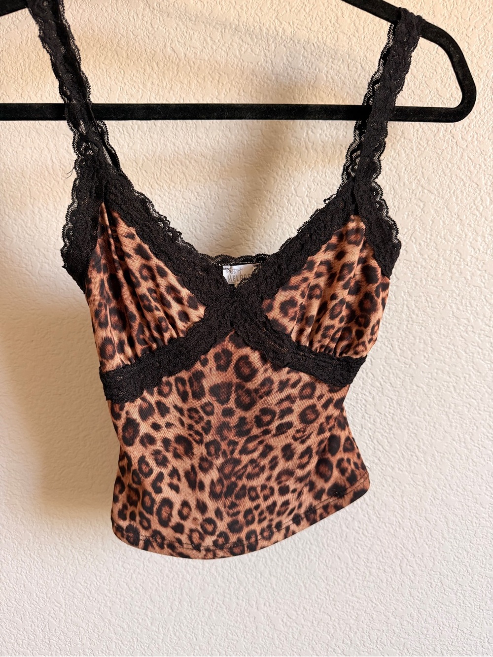 Leopard-Print Lace-Trim Cami Top - Black/Brown
